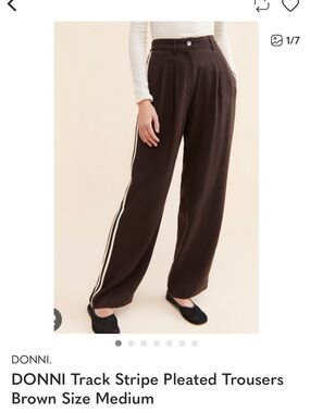 DONNI. Brown racer stripe Trouser size M with White Double Side Stripes